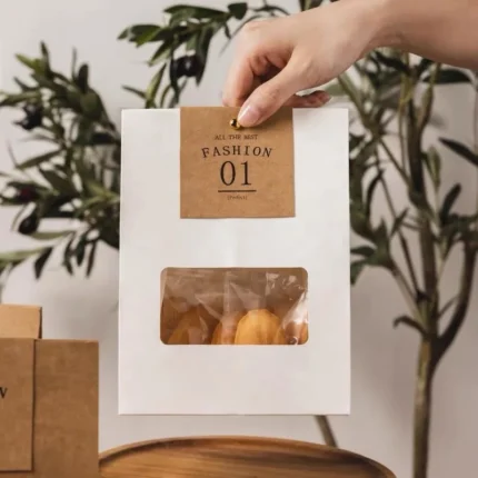 Fold Over Stand Up Kraft Paper Food Bag with Window