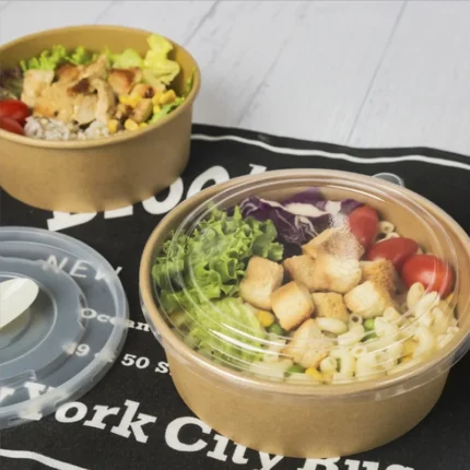 Eco-Friendly White Kraft Paper Soup & Salad Bowl with Lid - Disposable and Sturdy